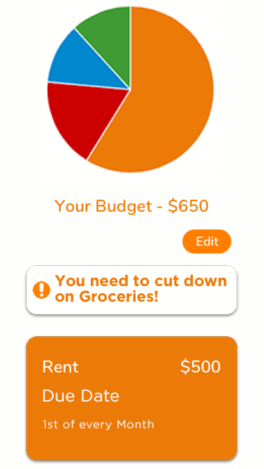 Mobile app on budgeting page