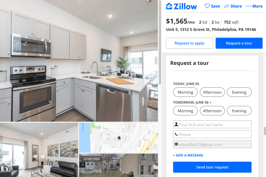 Screenshot of the user interface of Zillow