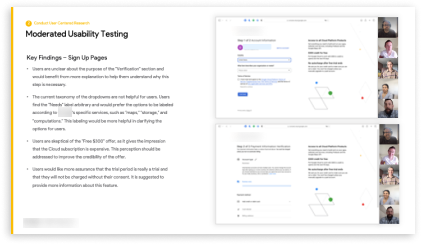 Slide with examples usability testing sessions