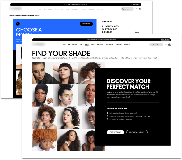 Cosmetic company webpage to find your shade makeup