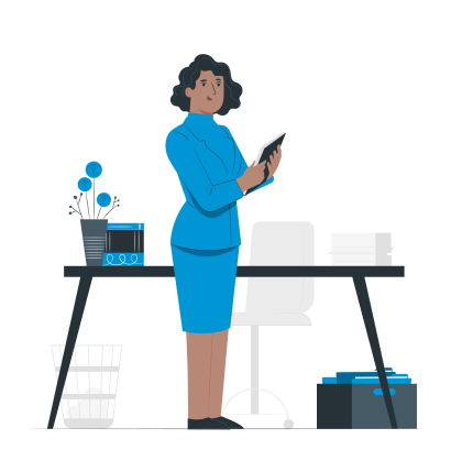 Illustration of woman standing at her desk