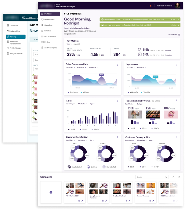 Two screens of an app suite for managing a retail business