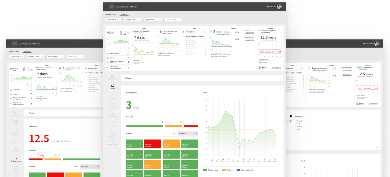 Three webpages of a security assessment overview